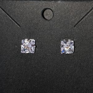 Cubic Zirconia Stud Earrings Square Princess Cut 0.7cm Large